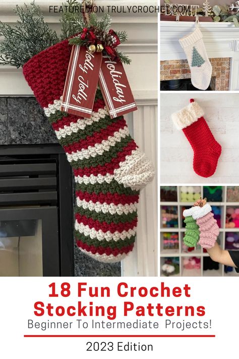 18 Fun Crochet Stocking Patterns Free Crocheted Christmas Stocking Pattern, Christmas Socks Crochet Free Pattern, Crochet Stocking Chunky Yarn, Large Crochet Christmas Stocking Pattern, Free Christmas Stocking Crochet Patterns Easy, Crocheted Christmas Stocking Patterns, Free Crochet Pattern For Christmas Stocking, Easy Christmas Stocking Crochet, Crochet Small Christmas Stocking