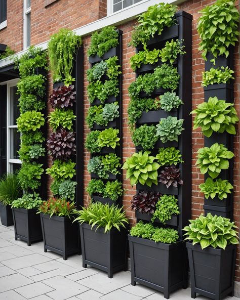 Vertical garden ideas for small spaces! Find 20 beautiful and easy tall planter ideas for vertical gardens to maximize space. Get creative with these inspiring designs! Vertical Garden Design Outdoors, Outdoor Wall Design Ideas, Garden Wall Design Outdoor, Small Yard Garden Ideas, Grow Wall, Garden Ideas For Small Spaces, Wall Planters Outdoor, Vertical Garden Wall Planter, Garden Wall Planter