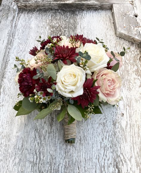 Burgundy Blush Wedding Bouquet, Burgundy Blush Bridesmaid Bouquet, Burgundy Bridal Bouquet Real Flowers, Simple Burgundy Bouquet, Wedding Bouquets Bridesmaids Red, Wedding Attire For Mother Of Groom, White Blush Pink Burgundy Bouquet, Bouquet Of Flowers Burgundy, Maroon And White Wedding Bouquets