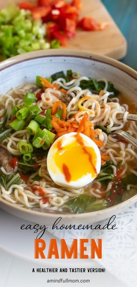 Easy Homemade Ramen, Ramen Noodle Recipes Soup, Japanese Flavors, Ramen Soup Recipes, Vegetable Ramen, Healthy Ramen, Vegetarian Ramen, Ramen Recipes Easy, Easy Ramen