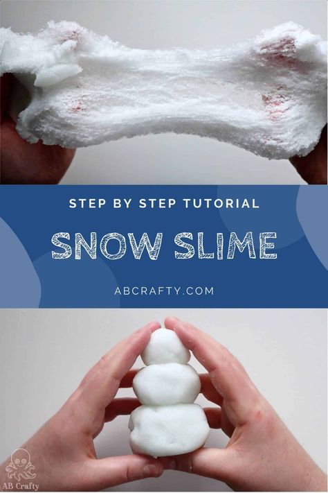 Snow Slime - How to Easily Make Fluffy Snow Slime - AB Crafty Make Fake Snow, Snow Slime, Snow Recipe, Types Of Slime, How To Make Clouds, Fluffy Snow, Snow Texture, Slime Making, Moon Sand