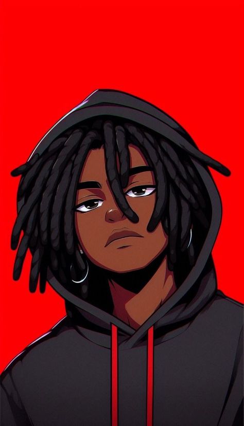 Hood Up Drawing, Dreads Art Reference, The Boondocks Oc, Anime Dreadhead, Dreads Cartoon, Cartoon Profile Pics Boy, Cartoon Profile Pics For Boys, Black Anime Characters Dreads, Black Boy Drawing