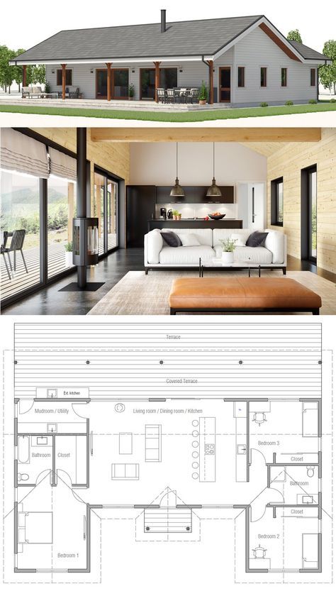 Small House Plans, House Plans #smallhouseplans #houseplans Small House Plan, Building Homes, Farmhouse House, House Plans Farmhouse, Modern Architecture House, Modern Farmhouse Plans, Pole Barn Homes, Barn House Plans, Barndominium Ideas