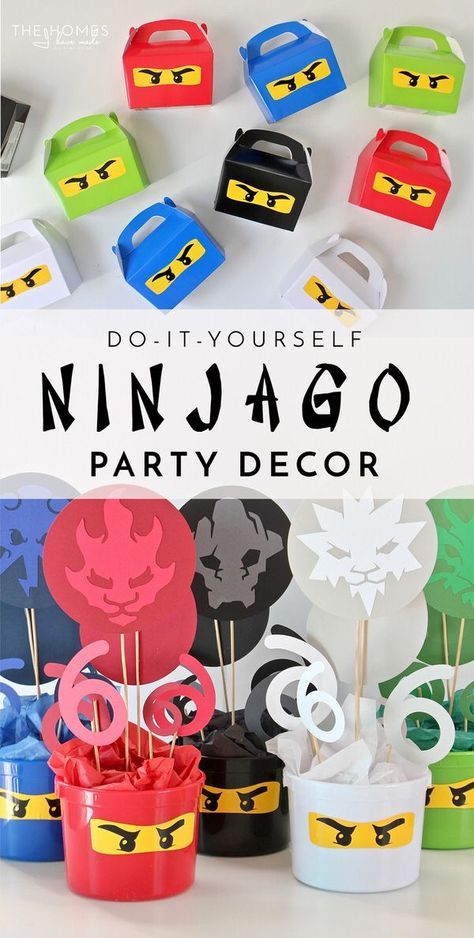 With just a few cut files and a Cricut Explore, you can make some quick, easy, and awesome Ninjago Party Decor! Ninjago Birthday Decorations, Ninjago Party Decorations, Ninja Themed Birthday Party, Lego Party Decorations, Lego Ninjago Party, Lego Ninjago Birthday, Ninjago Birthday Party, 6th Birthday Party, Ninja Birthday Parties