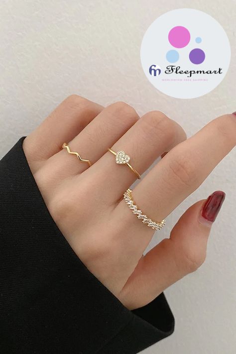 Buy Fleepmart Korean Fashion Design Delicate Zircon Heart Rings For Women Girls Mid Finger Knuckle Elegant Rings Jewelry Gifts at fleepmart.com! Free shipping to 185 countries. 45 days money back guarantee. Gold Rings On All Fingers, Korean Rings Jewelry, Index Finger Ring Design, Index Finger Rings For Women Gold, Ring For Index Finger For Women, Korean Ring Aesthetic, Rings For Index Finger For Women, Little Finger Rings For Women, Delicate Ring Designs