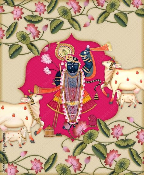 Shreenathji Pichwai Painting, Indian Art Wallpaper, Pichwai Shreenathji, Shrinathji Image, Pichwai Paintings Krishna, Pichwai Background, Pichwai Paintings Cows, Shrinathji Pichwai Paintings, Pichwai Wallpaper