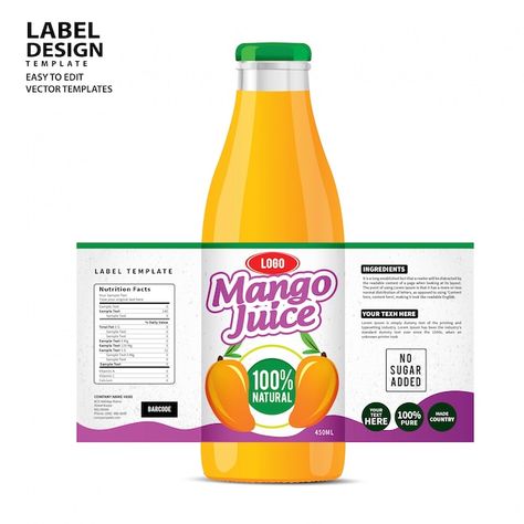 Juice Bottle Packaging Label Design, Fruit Juice Label Design, Mango Nutrition Facts, Juice Label Design, Label Minuman, Bottle Packaging Design, Fruit Juice Packaging, Label Produk, Photoshop Tutorial Graphics