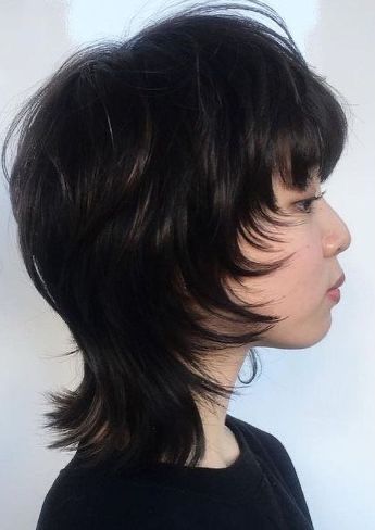 Short Layered Haircuts Mullet, Jellyfish Haircuts Short, Short Hair Heavy Layers, Wolfcut Layers Short, Jellyfish Haircut With Wispy Bangs, Jellyfish Layered Wolfcut, Heavily Layered Short Hair, Short Layered Haircuts Back View, Unisex Mullet Hair