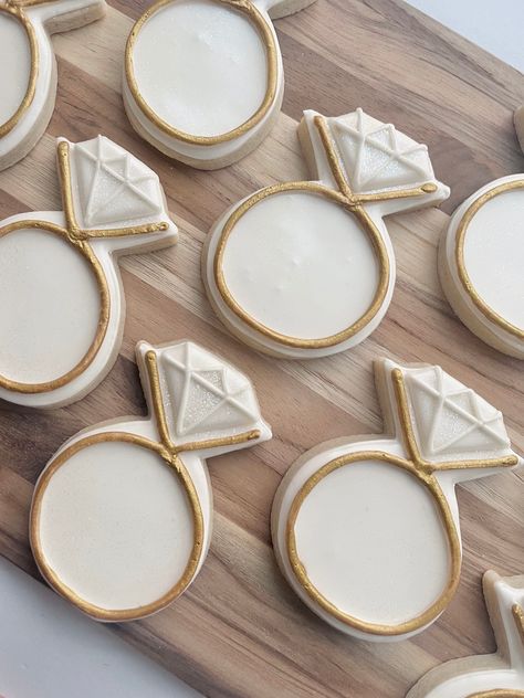 Love Is Brewing Cookies, Pearls And Prosecco Cookies, Ring Sugar Cookies, Engagement Sugar Cookies, Plain Engagement Rings, Engagement Party Cookies, Wedding Shower Cookies, Engagement Cookies, Bridal Cookies