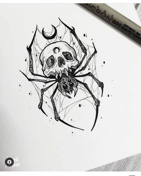 Skull Rose Tattoos, Spider Illustration, Spider Drawing, Insect Tattoo, Bug Tattoo, Spider Tattoo, Spooky Tattoos, Spider Art, Gothic Tattoo