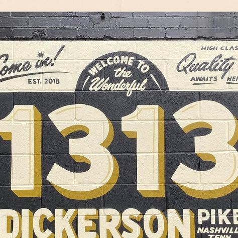 Painted Signage On Building, Hand Painted Signage, Anderson Aesthetic, Wes Anderson Aesthetic, Vintage Signage, Black Building, Sign Painter, Attract People, Party Barn