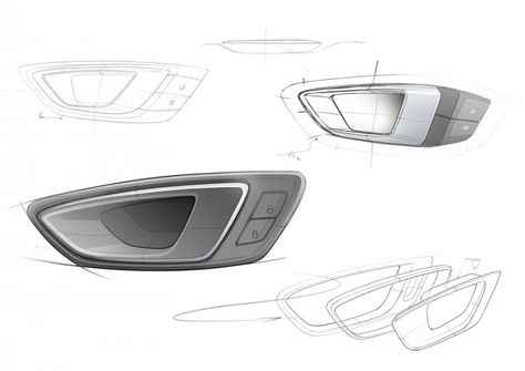 SEAT Leon ST Interior - Door Handle Design Sketches - Car Body Design Product Sketching, Render Scene, Digital Sketching, Interior Sketches, Car Interior Sketch, Trendy Door, Door Handle Design, Door Handles Interior, Digital Sketch