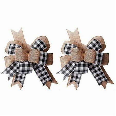 2Pack Garland Bows Multi Layered White Black Buffalo Plaid Striped Garland Bows Rustic Wired Edge Farmhouse Bows Decorative Craft Bows For Indoor Outdoor Christmas Graduation Party Features: High-quality materials: Made of high-quality ribbons and imitation linen fabric, the texture is soft and comfortable, while also having good durability and wear resistance. Bow design: The unique bow design elegance and cuteness to the ribbon. The shape of the bow can be manually adjusted according to your p Garland Bows, Unique Bows, Christmas Tree Tops, Holiday Crafts Diy, Merry Christmas Decoration, Wreath Decoration, Burlap Bows, Christmas Door Decorations, Plaid Bow