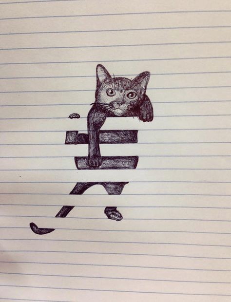 J'ai choisi se dessin car je le trouve très drôle et imaginatif sur ce dessin il y a un chat très bien dessiner et détaillée qui grimpe sur les ligne d'une feuille de cartable j'aime beaucoup le faite que le chat soit noire et qu'on voit les coup de crayon c'est  magnifique. L'artiste a eu une très bonne idée. Cat Drawing On Lined Paper, Snake Drawing Simple, Fun Sketches Ideas, Sketches Cat, Fun Sketches, Illustration Kunst, Drawing Tutorials, Art Tutorial, Behance Net