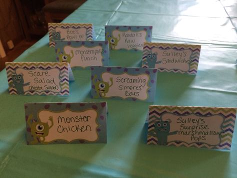 Monster's Inc baby shower. Food labels Monsters Inc Food, Disney Movie Nights, Vintage Baby Shower Boy, Monsters Inc Baby Shower, Baby Shower Themes For Boys, Monsters Inc Baby, Monster Baby Showers, Trendy Baby Shower Themes, Ideas For Baby Shower