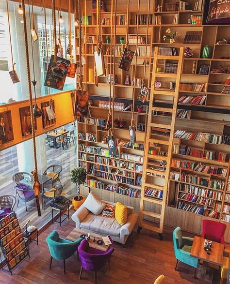 The Book Cafe Comic Book Store Aesthetic, Cafe Bookshop, Community Cafe, Books Cafe, Bookstore Ideas, Bookshop Café, Bookstore Design, Cafe Business, Library Cafe