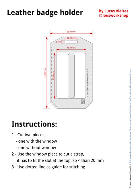 Leather badge holder. #template #leather #badge Leather Patterns Templates, Badge Holders Diy, Leather Badge Holder, Leather Craft Patterns, Id Card Template, Leather Photo Albums, Leather Diy Crafts, Leather Art, Id Badge Holders