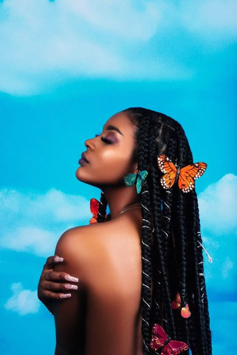 Photoshoot Ideas Butterflies  Braids Makeup Gold, Studio Photoshoot Ideas, 21st Birthday Photoshoot, Creative Photoshoot, Beautiful Photoshoot Ideas, Flower Photoshoot, Creative Photoshoot Ideas, Glam Photoshoot, Black Photography