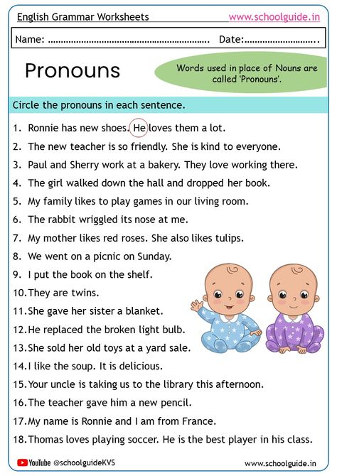 Free Printable Pronouns Worksheets Noun And Pronoun Worksheets, Pronouns Worksheet Grade 1, Pronoun Worksheets For Grade 1, Pronouns Worksheet For Grade 3, Pronouns Worksheet For Class 2, Free Pronoun Worksheets, Pronoun Worksheet, Pronoun Words, Teaching Pronouns