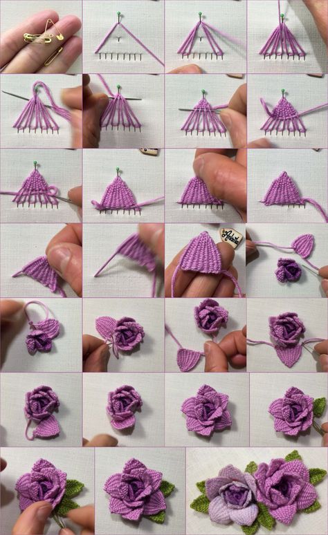 Learn to Create Amazing 3D Embroidery Roses.Easy and Fun Video Tutorial! The traditional woven picot stitch technique creates beautiful 3D flowers, but it can be challenging to weave closely spaced petals using a needle in a small area. To simplify the process, I've developed a method called "Standalone Picot." With this technique, I create my woven petals on a fabric that is stretched on a separate embroidery hoop, rather than directly on the final fabric where my design will be. Embroidery Floss Crafts, Picot Stitch, Rose Embroidery Designs, Silk Ribbon Embroidery Patterns, Basic Hand Embroidery Stitches, Flower Machine Embroidery Designs, Fabric Flower Tutorial, Diy Embroidery Designs, Diy Embroidery Patterns