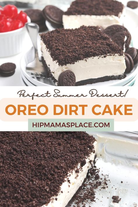 This easy, no bake Oreo dirt cake recipe is the perfect treat to cool down the hot #summer day, or to serve at your next potluck or BBQ! Made with crushed Oreos layered between white chocolate pudding and cream cheese mixture, it's truly a classic summer treat to have around!  #nobake #nobakedessert #oreodirtcake #dirtcake #desserts #easyrecipes #foodiesofinstagram #summervibes #summerfood #foodblogger #summerdessert #lifestyleblogger #dmvblogger #dmvinfluencer #contentcreat via @hipmamasplace Dirt Cake Easy, Oreo Dirt Cake Recipe, Dirt Cake Recipe, Oreo Dirt Cake, Dirt Cake Recipes, Oreo Dirt, Dirt Cake, Apple Recipes Easy, Dessert Simple