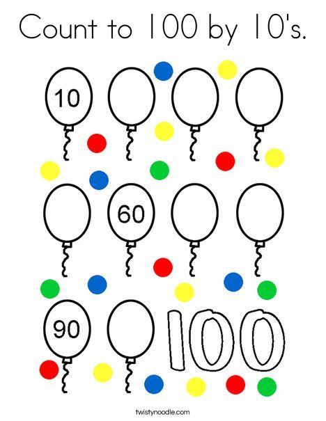 Count to 100 by 10's Coloring Page - Twisty Noodle Numbers To 100 Kindergarten, Skip Counting By 10's Worksheet, Counting By 10s Kindergarten, Count By 10s Worksheet, Counting By 10s Worksheet, Count By 10s, Skip Counting Activities, Numbers To 100, Count To 100