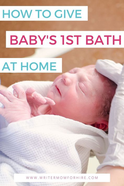 newborn baby wrapped in a towel; text that reads: how to give baby's 1st bath at home Babies First Bath At Home, How To Bathe A Newborn, Baby Umbilical Cord, Newborn Bath, Umbilical Cord, Baby Care Tips, Bath Girls, Christmas Planner, The Writer