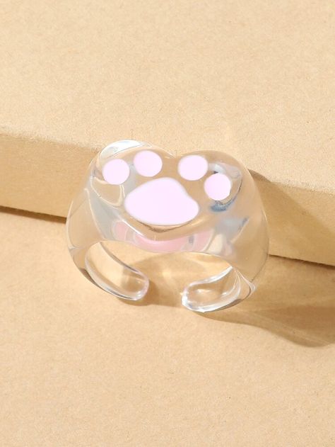 Paw Decor Ring | SHEIN USA Kawaii Rings, Kawaii Ring, Paw Ring, Embellished Fashion, Kawaii Crochet, Hello Kitty Iphone Wallpaper, Animal Rings, Resin Ring, Matching Rings