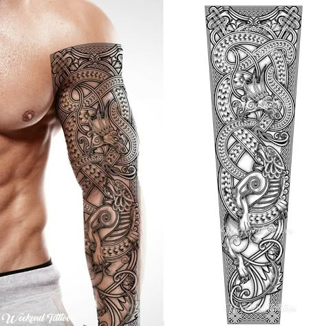 DRAGON LION NORDIC VIKING CELTIC TEMPORARY TATTOO FULL ADULT ARM LEG SLEEVES Nordic Dragon, Nordic Tattoos, Celtic Sleeve Tattoos, Scandinavian Tattoo, Viking Tattoo Sleeve, Dragon Sleeve, Celtic Viking, Realistic Temporary Tattoos, Dibujos Tattoo