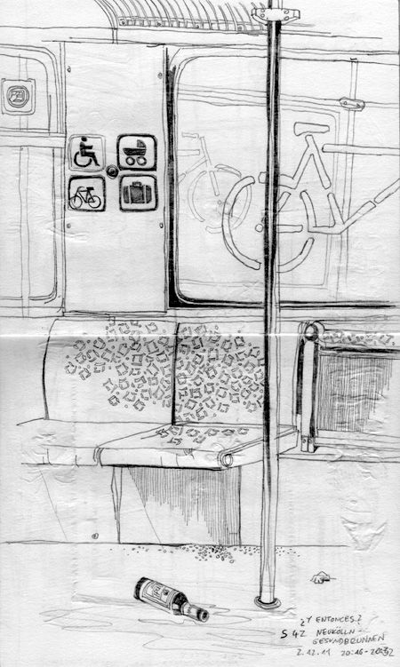 S-Bahn Berlin, Illustration by Theresa Grieben Berlin Sketch, Berlin Illustration, Berlin Drawing, Train Illustration, Berlin Art, White Pencil, Pencil Painting, U Bahn, Pencil Art Drawings