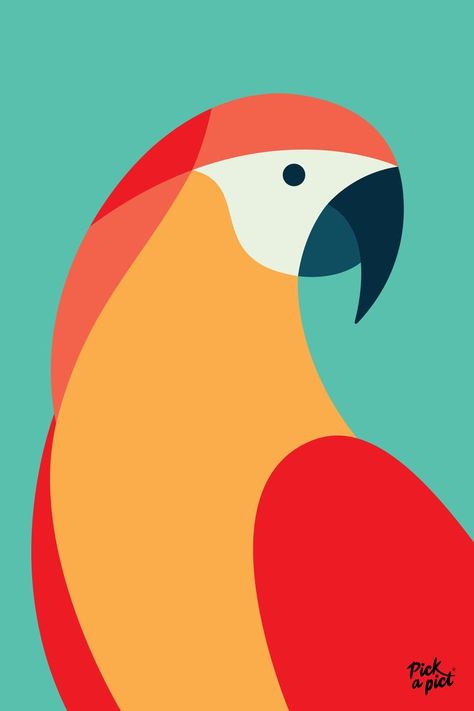 Abstract parrot illustration created from shapes filled with complementary colours. Colours: mint, red, orange, white & dark blue. Art Videos Tik Tok, Beautiful Acrylic Painting, Parrot Art, Videos Tik Tok, Graphic Shapes, Parrots Art, Calligraphy Brush, Beauty Words, Romantic Heart