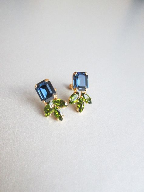 Green Sapphire Earrings, Montana Blue Sapphire, Blue Sapphire Crystal, Dark Blue Earrings, Bridal Earrings Studs, Emerald Green Earrings, Blue Crystal Earrings, Crystal Bridal Earrings, Sapphire Studs