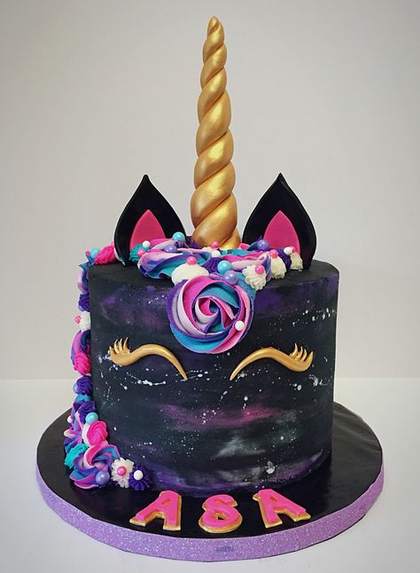 Galaxy Unicorn Cake Galaxy Unicorn Birthday Party, Galaxy Unicorn Cake, Birthday Cake Galaxy, Galaxy Birthday Cake, Cake Galaxy, Galaxy Unicorn, Unicorn Desserts, Blue Birthday Cakes, Galaxy Birthday