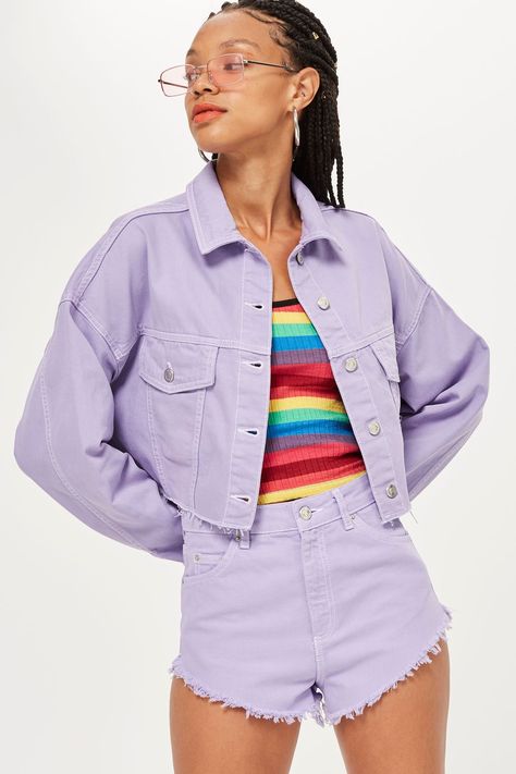 Lilac Denim Hacked Jacket - Jackets & Coats - Clothing - Topshop Oversized Denim Jacket Outfit, Denim Hacks, Jean Jacket Outfits, Denim Jacket Outfit, Trendy Swimwear, Oversized Denim Jacket, Jacket Outfit, Denim Details, Topshop Outfit