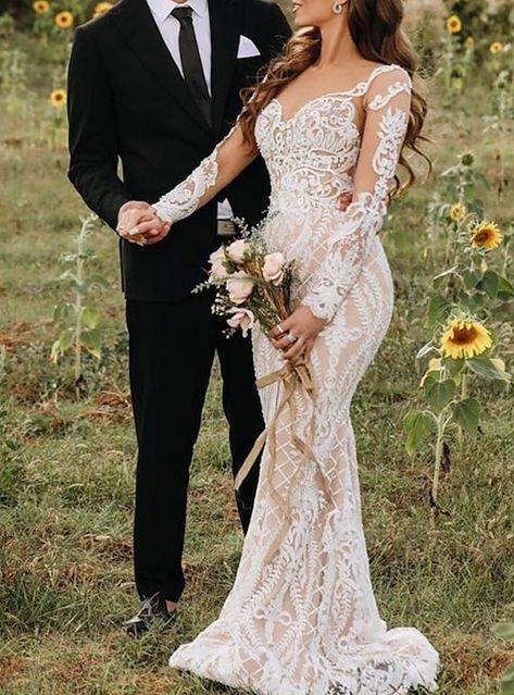 Farmhouse Wedding Dress, Fitted Wedding Dress With Sleeves, Wedding Dresses Mermaid Trumpet, Boho Formal, Long Sleeve Mermaid Wedding Dress, Dreamy Wedding Dress, Boho Bridal Gowns, Garden Wedding Dresses, Cheap Wedding Dresses Online