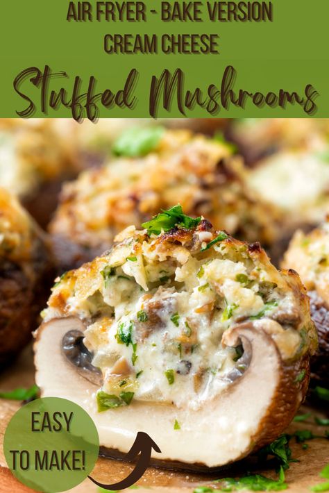 Creamy cheese stuffed mushrooms make a delicious party appetizer, snack, or companion to a nice dinner. Stuffed Mushrooms Air Fryer, Mushrooms Air Fryer, Stuffed Mushroom Recipes, Cream Cheese Stuffed Mushrooms, Nutritional Recipes, Mushroom Side Dishes, Stuffed Mushrooms Easy, Mushroom Recipes Healthy, Mushroom Appetizers