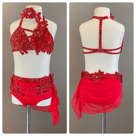 Red Lyrical Costume, Red Dance Costumes, Leotard Designs, Black Dance Costumes, Lyrical Dance Costumes, Solo Dance Costumes, Pretty Dance Costumes, Dance Things, Solo Dance