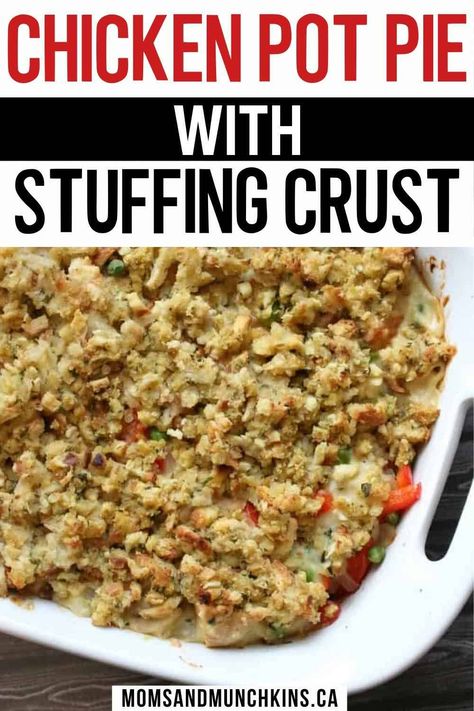 Easy Meal - Chicken Pot Pie with Stuffing Crust! I make this casserole a few times a month because the family loves it and it is such an easy dinner to make. If you love Chicken pot pie than you will enjoy the Chicken Pot Pie with Stuffing Crust topping. Chicken Pot Pie With Stuffing, Stuffing Crust, Easy Dinner To Make, Chicken Pot Pie Casserole, Cheap Healthy Meals, Pot Pies Recipes, Chicken Pot Pie Recipes, Easy Casserole Recipes, Easy Casserole