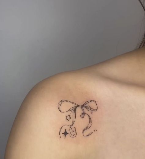 bow tattoo Heart Ribbon Tattoo, Bunny Tattoos, Ribbon Tattoos, Small Pretty Tattoos, Bow Tattoo, Cute Little Tattoos, Cute Tiny Tattoos, Discreet Tattoos, Dainty Tattoos