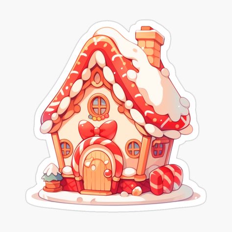 Cute Kawaii Gingerbread House Cottage with Candy by CozyKawaiiArt | Redbubble Gingerbread Drawings, Candy House Illustration, Candy House Drawing, Gingerbread House Drawing, Gingerbread House Illustration, Gingerbread Illustration, Kawaii Gingerbread, Gingerbread Art, Ginger House