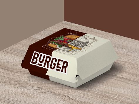 This is a no name burger box design. I will give you design and die cut. It is ready for printing. Burger Box Design, Burger Packaging, Burger Box, Box Packaging Design, Ads Creative, No Name, Food Packaging, Box Design, Box Packaging