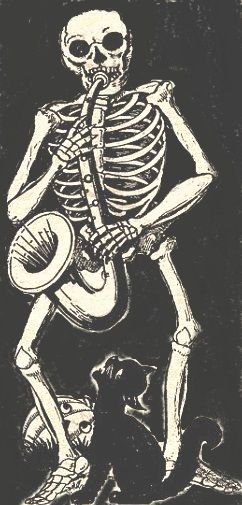 vintage Halloween Skeleton band saxophone, favorites Skeleton Playing Trumpet, Skeleton Playing Saxophone, Vintage Skeleton Illustration, Drawtober 2024, Saxophone Tattoo, Skeleton Band, Spotify Art, Fran Bow, Expo Ideas