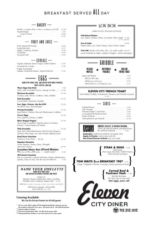 Art of the Menu: Eleven City Diner Diner Burger, Menu Design Restaurant, Resturant Menu, Diner Breakfast, Breakfast Art, Menu Sans Gluten, Restaurant Breakfast, Cafe Inspiration, Menu Design Inspiration