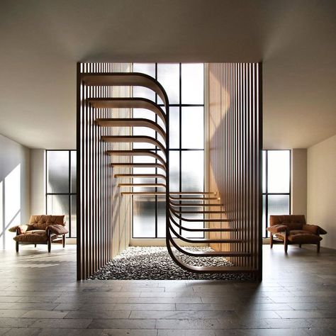 Gradation Interior Design, Cool Staircases, Proportion In Interior Design, Futuristic Cowboy, Cool Stairs, Lines Project, Linear Architecture, Stair Ideas, Entrance Furniture