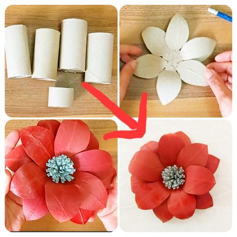 Very easy toilet paper rolls flower🪷❤️ | Very easy toilet paper rolls flower🪷❤️ | By Yeliz Craft Tissue Roll Crafts, Toilet Paper Flowers, Paper Towel Roll Art, Paper Roll Crafts Diy, Toilet Paper Roll Wall Art, Cardboard Tube Crafts, Flower Making Crafts, Toilet Paper Roll Art, Toilet Paper Art