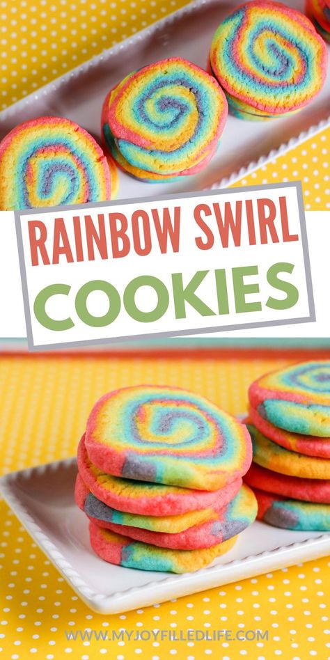 Everyone is going to love these Rainbow Swirl Cookies! They're super simple cookies to make and full of bright and fun colors! These are perfect for weekday snacks or just a fun way to bake together in the kitchen. Weekday Snacks, Rainbow Cookies Recipe, Swirl Cookies, Cookies To Make, Simple Cookies, Rainbow Cookies, Cutout Sugar Cookies, Creative Cookies, Best Cookie Recipes