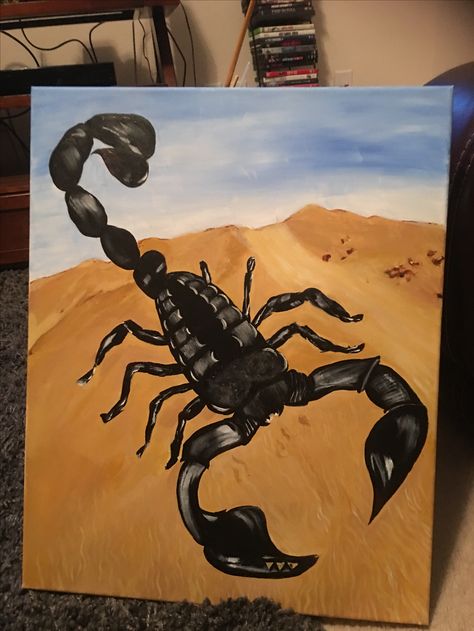 Scorpion Acrylic paint Scorpion Painting Artworks, Scorpio Painting Ideas, Bug Mural, Scorpion Painting, Scorpio Painting, Themed Bedroom, Painting Inspo, Drawing Inspo, Painting Tutorials