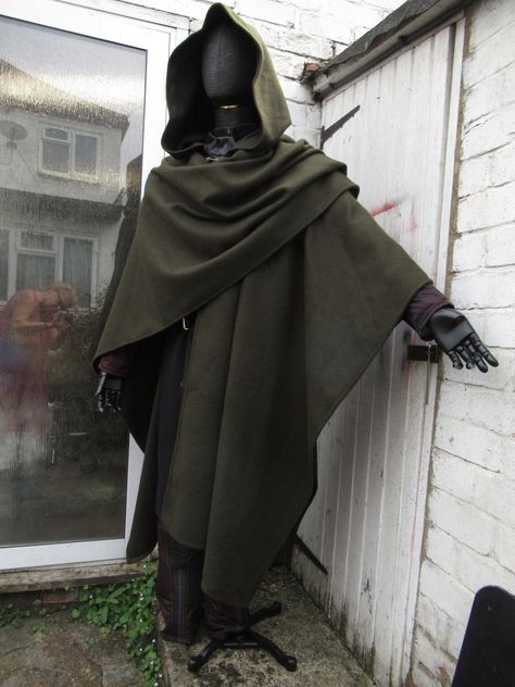 Wool Wrap Poncho Hooded Cape Ruana Woodland Elf Cape Long 45inches One Size Few Colours Handmade by Maria - Etsy Canada Cape Character Design, Thief Clothes, Ruana Cloak, Cloth Armor, Larp Elf, Cape Fantasy, Forbidden Magic, Medieval Cape, Wrap Cloak