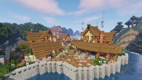 Minecraft Medieval Village With Castle World Download - BlueNerd Minecraft Villages, Minecraft Medieval Castle, Minecraft Medieval Village, Medieval House, Minecraft Banner Designs, Minecraft House Plans, Minecraft House Tutorials, Minecraft Castle, Minecraft Medieval