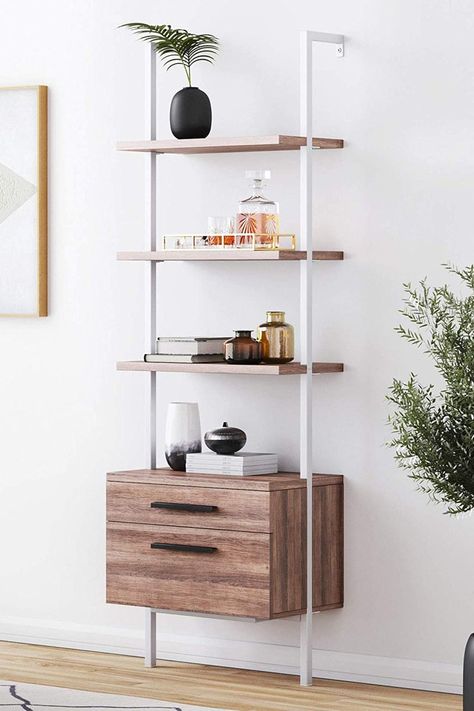 Best Home Office Furniture From Amazon James Theo, Ladder Storage, Bookcase With Drawers, Nathan James, Industrial Bookshelf, Industrial Bookcases, Wall Mounted Bookshelves, Ladder Bookshelf, Wood Ladder